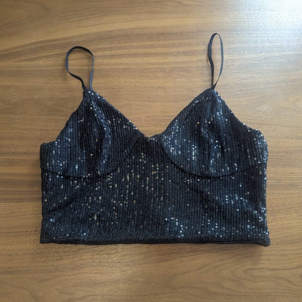 Sparkle Sequin V-Neck Crop Tank